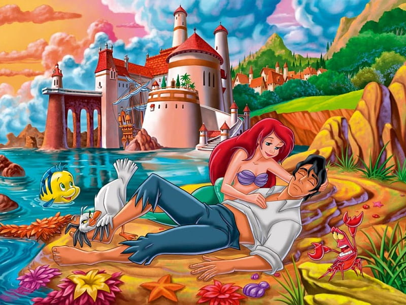 The Little Mermaid, Ariel, Disney, Cartoon, Prince Eric, Flounder, HD wallpaper