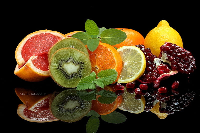 Mix Fruits, Lemon, Mint, Orange, Kiwi, HD wallpaper
