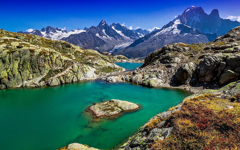Lac Blanc, mountain lake, glacier lake, mountain landscape, Haut-Rhin, France, HD wallpaper