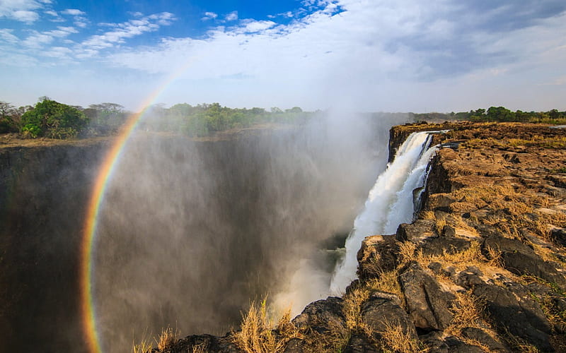 Victoria Falls, Africa, Rainbow, Waterfall, Victoria, Africa, HD wallpaper