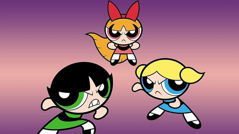 The Powerpuff Girls Blossom Bubbles and Buttercup In Purple Background Anime, HD wallpaper