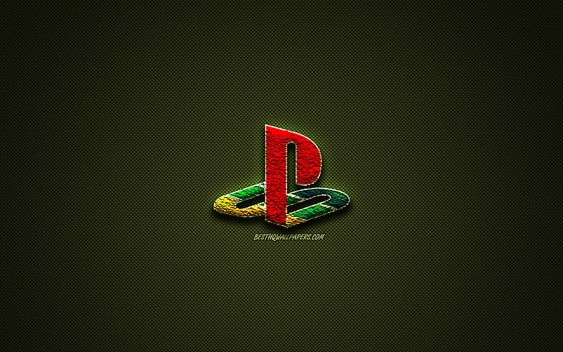PlayStation logo, green creative logo, PS4, floral art logo, PlayStation emblem, green carbon fiber, PlayStation, creative art, HD wallpaper