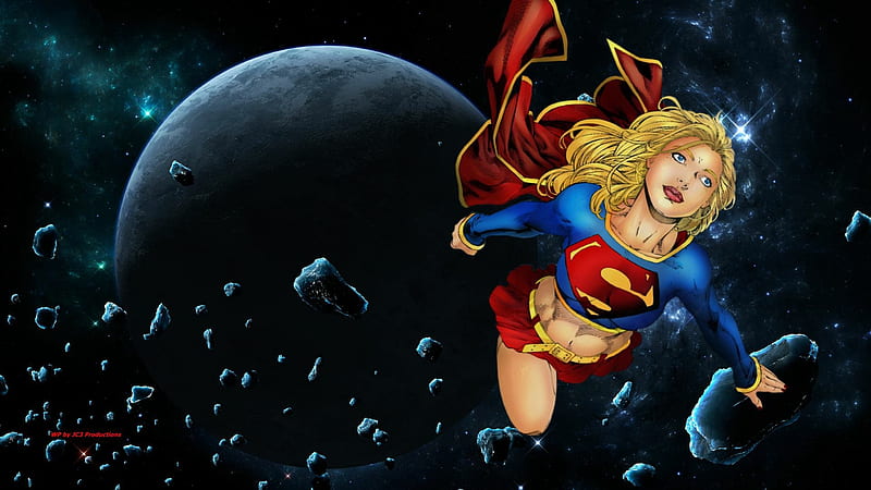 Supergirl & Asteroids, supergirl, sexy girls, laptop, cartoon, fan art, , kara danvers, dc comics, HD wallpaper