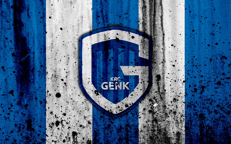 FC Genk, grunge, ESL Pro League, logo, soccer, football club, Belgium, art, Genk, stone texture, Genk FC, HD wallpaper
