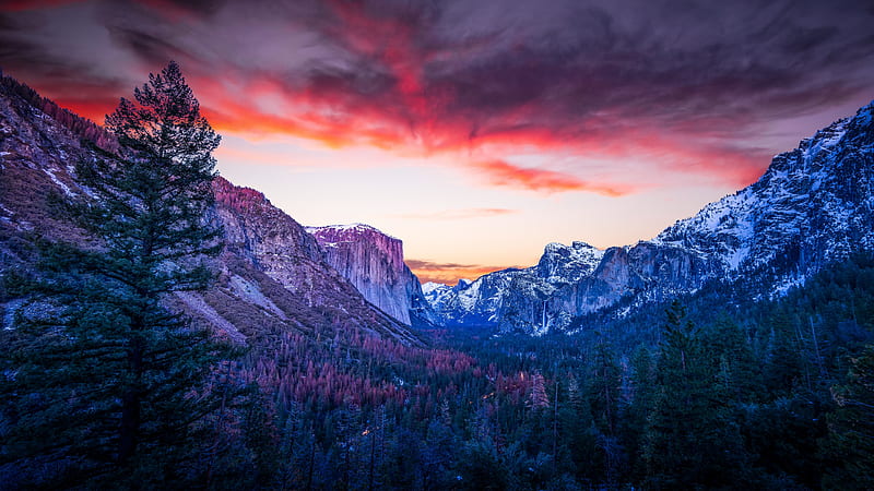 yosemite valley, california, sunset, clouds, united states, Nature, HD wallpaper