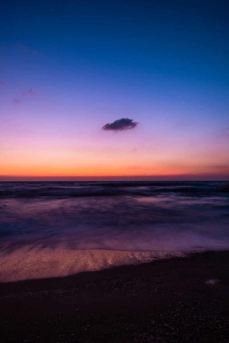 sea, beach, dusk, horizon, dark, HD phone wallpaper