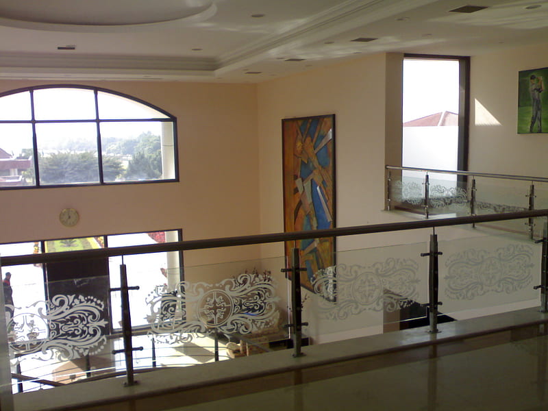 Inside the Club House, glass, painting, railing, roof, HD wallpaper
