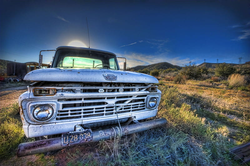 old rusty, grass, pick up, ford, truck, field, HD wallpaper