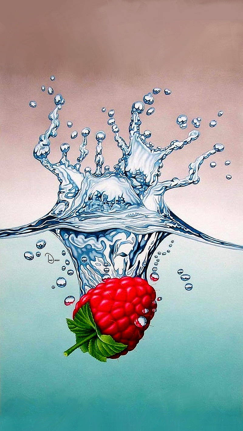 fruit art, abstract, art, fruit, illustration, raspberry, red, water, HD phone wallpaper