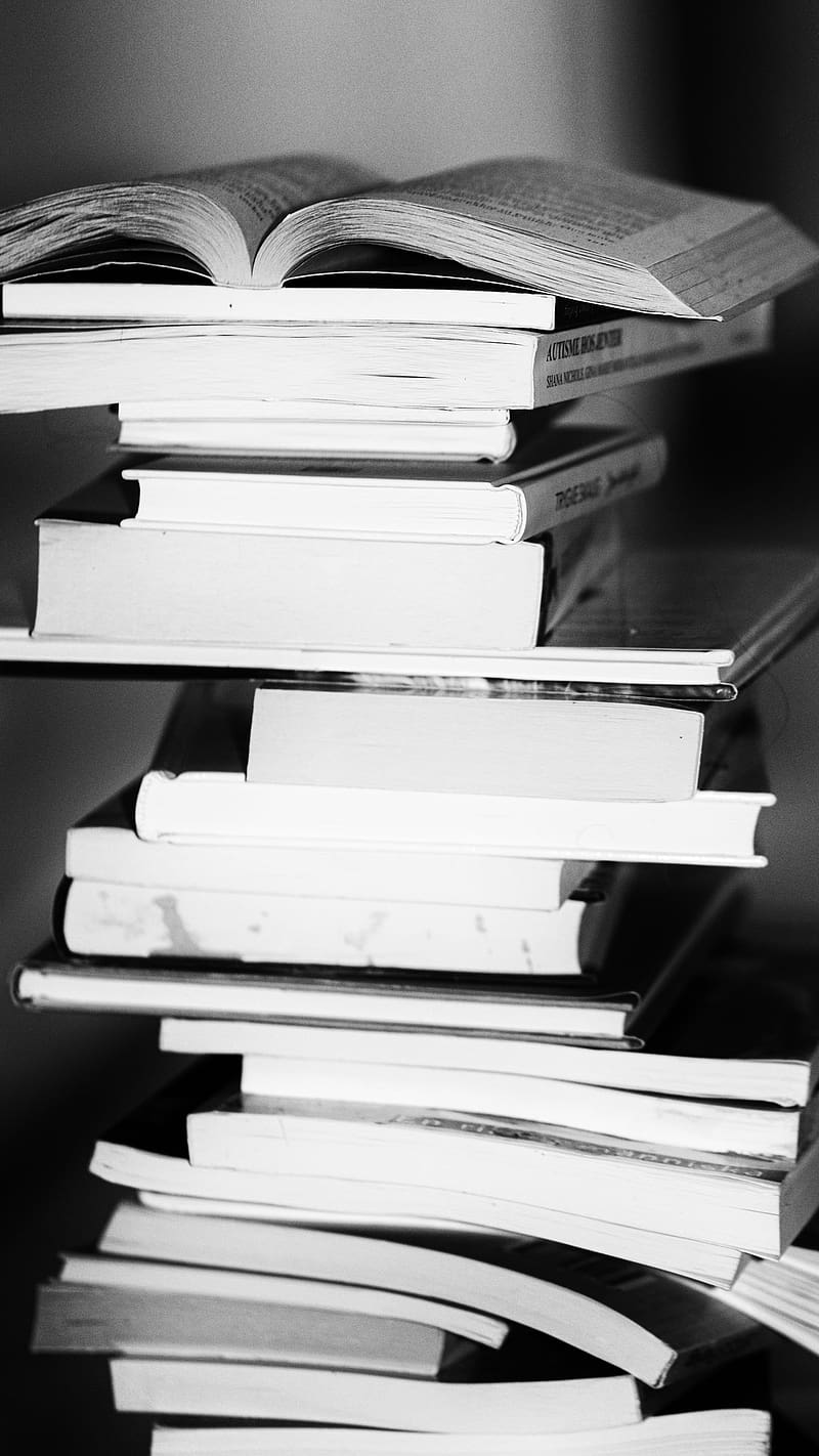 Study, Books In Black And White, books, black and white, open book, HD phone wallpaper