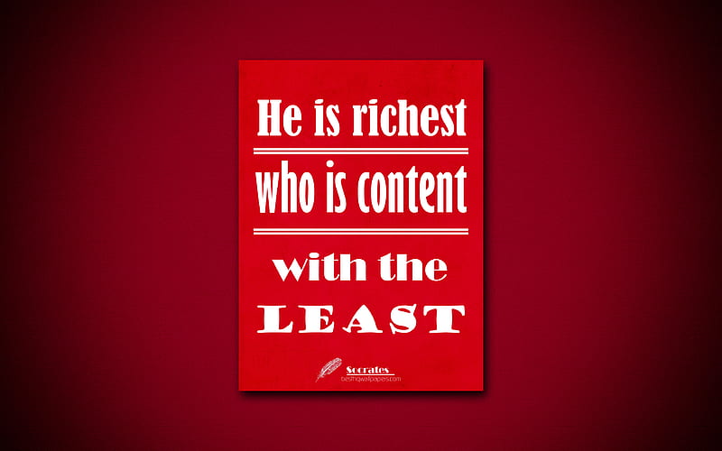 He is richest who is content with the least, Socrates, purple paper, popular quotes, inspiration, Socrates quotes, quotes about riches, HD wallpaper