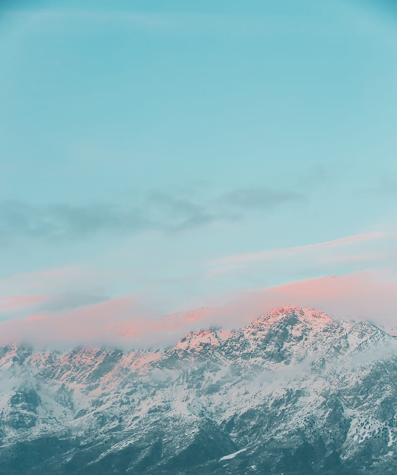 mountains, snow, clouds, landscape, pink, HD phone wallpaper