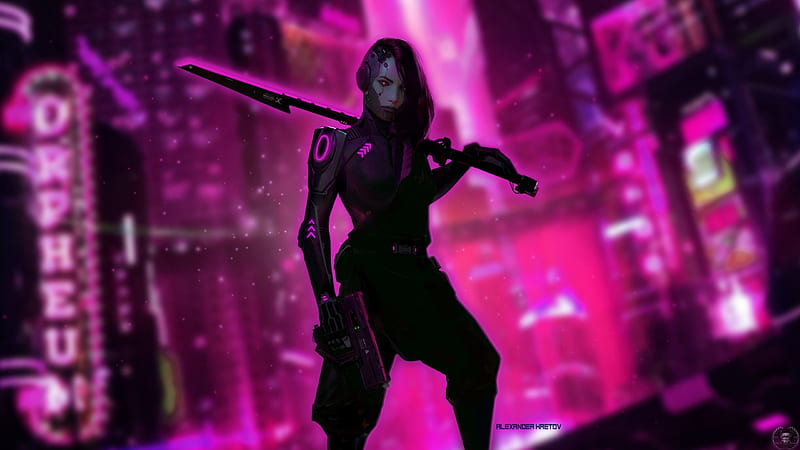 Futuristic Woman, futuristic, cyber punk, pink, Alexander Kretov, HD wallpaper