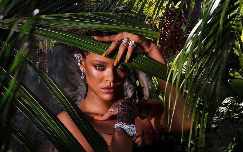 Rihanna, portrait, American singer, 2017, jungle, Robyn Rihanna Fenty, HD wallpaper