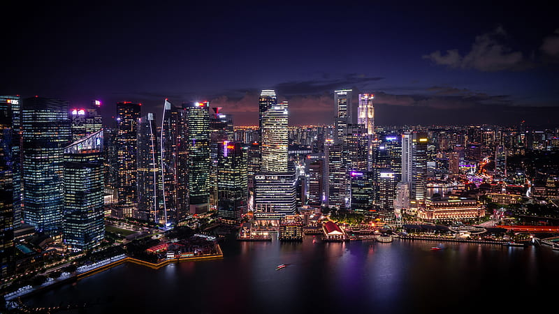 singapore, cityscape, night, panoramic, lights, skyscrapers, City, HD wallpaper