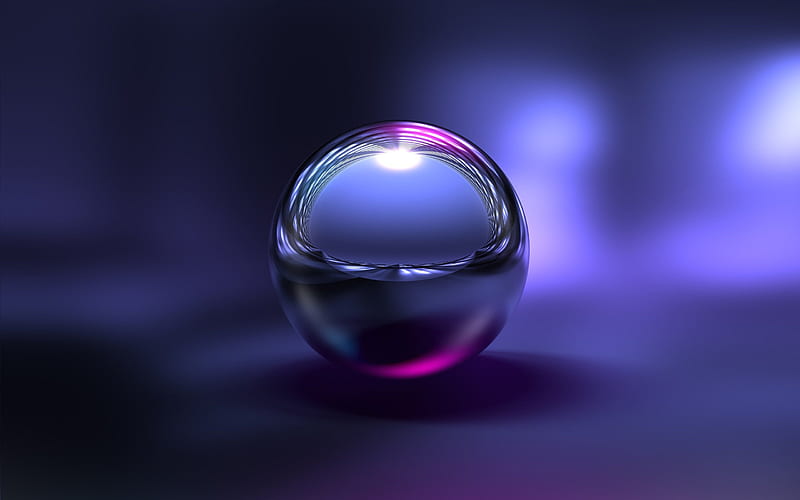 glass sphere, purple blurred background, creative, 3D graphics, spheres, HD wallpaper