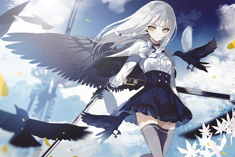 Anime, Original, Bird, Girl, White Hair, Wings, HD wallpaper