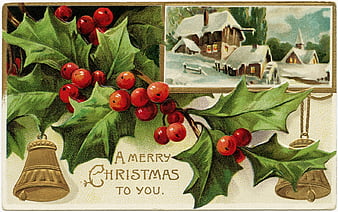 Merry Christmas!, pisici, cat, vintage, card, red, sleep, christmas ...