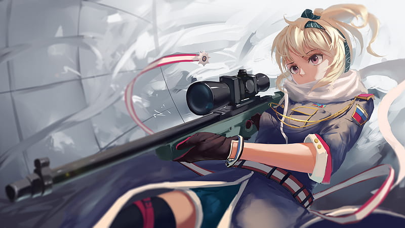 Sniping Girl, black, red, rifle, sniper, HD wallpaper