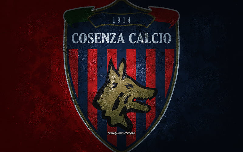 Cosenza Calcio, Italian football team, burgundy background, Cosenza Calcio logo, grunge art, Serie B, Cosenza, football, Italy, Cosenza Calcio emblem, HD wallpaper