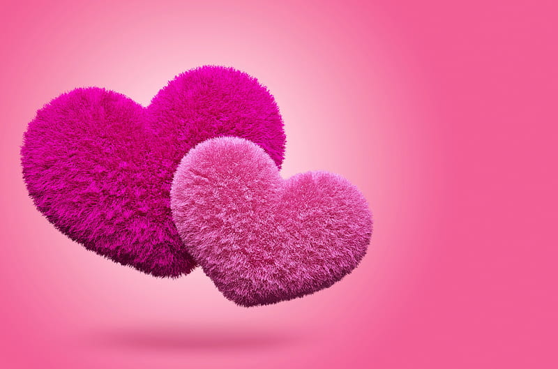 Fluffy Hearts, 3d, fluffy, love, corazones, pink, HD wallpaper | Peakpx