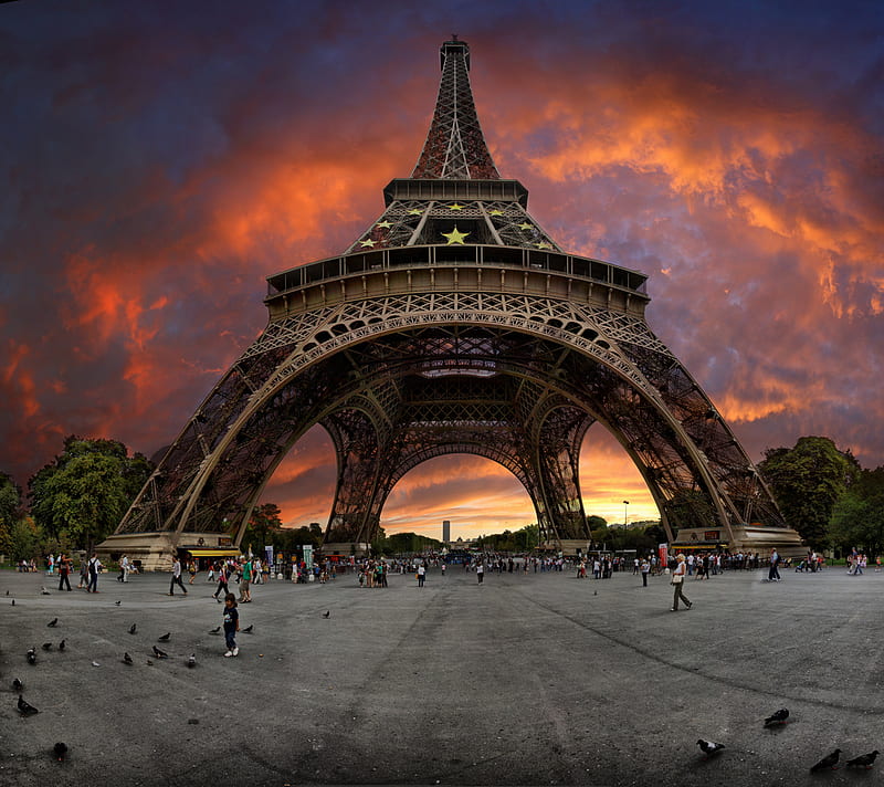 From Paris,with love, red, travel, paris, places, sky, clouds, modern, arhitecture, france, square, tower, love, r, eiffel, popular, HD wallpaper