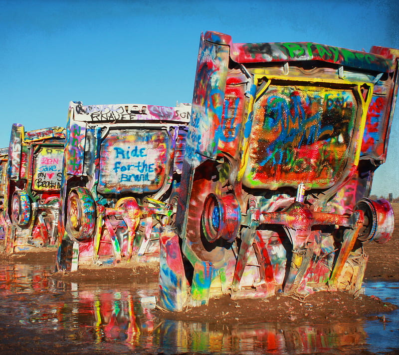 Cadillac Ranch, car, grafitti, old, paint, texas, vintage, HD wallpaper
