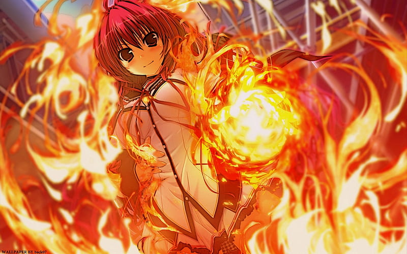 fire lady, cute, fire, anime, hot, lady, HD wallpaper