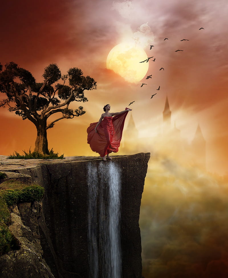 Red Girl, sky, climbing, tree, sun, montana, birds, castle, river, HD phone  wallpaper | Peakpx