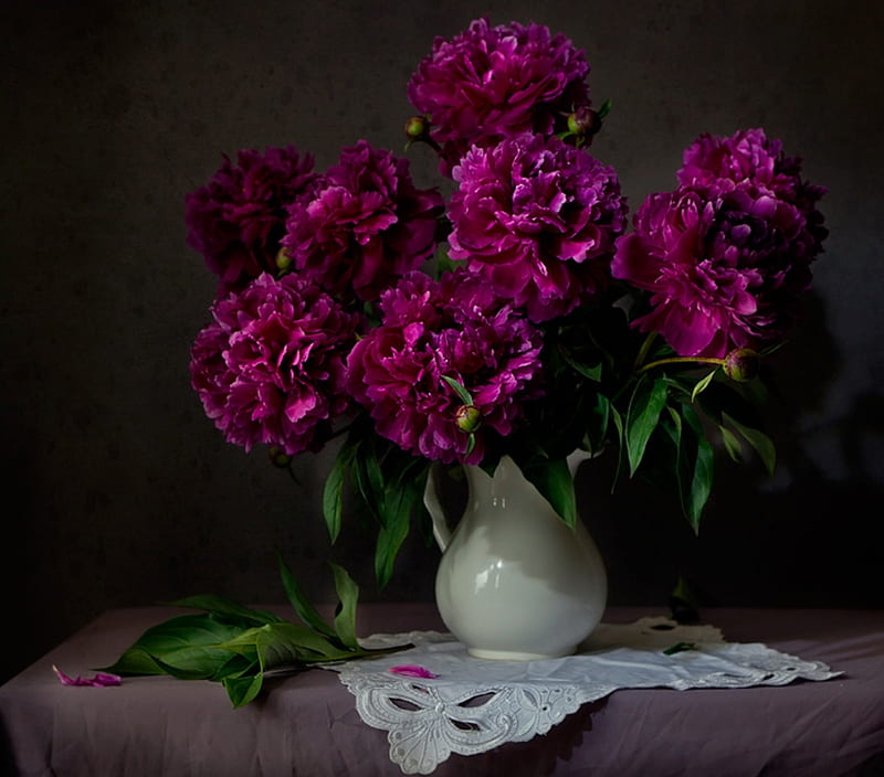 Still life, Purple, Vase, Bouquet, Peonies, HD wallpaper | Peakpx