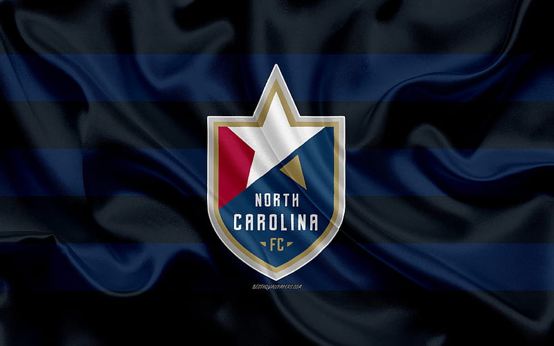 North Carolina FC American football club, logo, blue-black flag, emblem, USL Championship, Cary, North Carolina, USA, USL, silk texture, soccer, United Soccer League, HD wallpaper