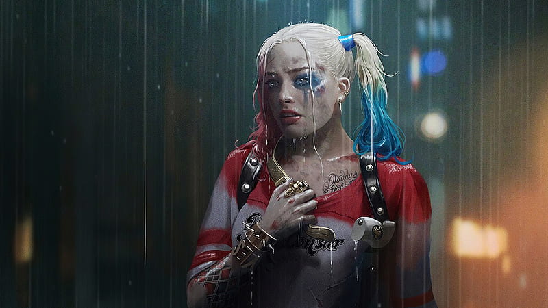 Harley Quinn In Rain, harley-quinn, superheroes, artwork, HD wallpaper