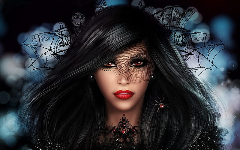 Gothic Girl, digital, art, hair, face, HD wallpaper