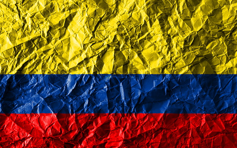 Colombian flag crumpled paper, South American countries, creative, Flag of Colombia, national symbols, South America, Colombia 3D flag, Colombia, HD wallpaper