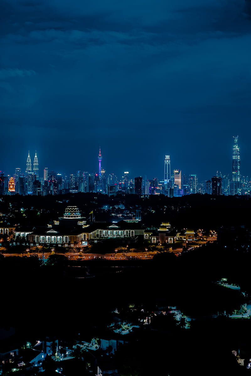 night city, lights, night, tower, HD phone wallpaper