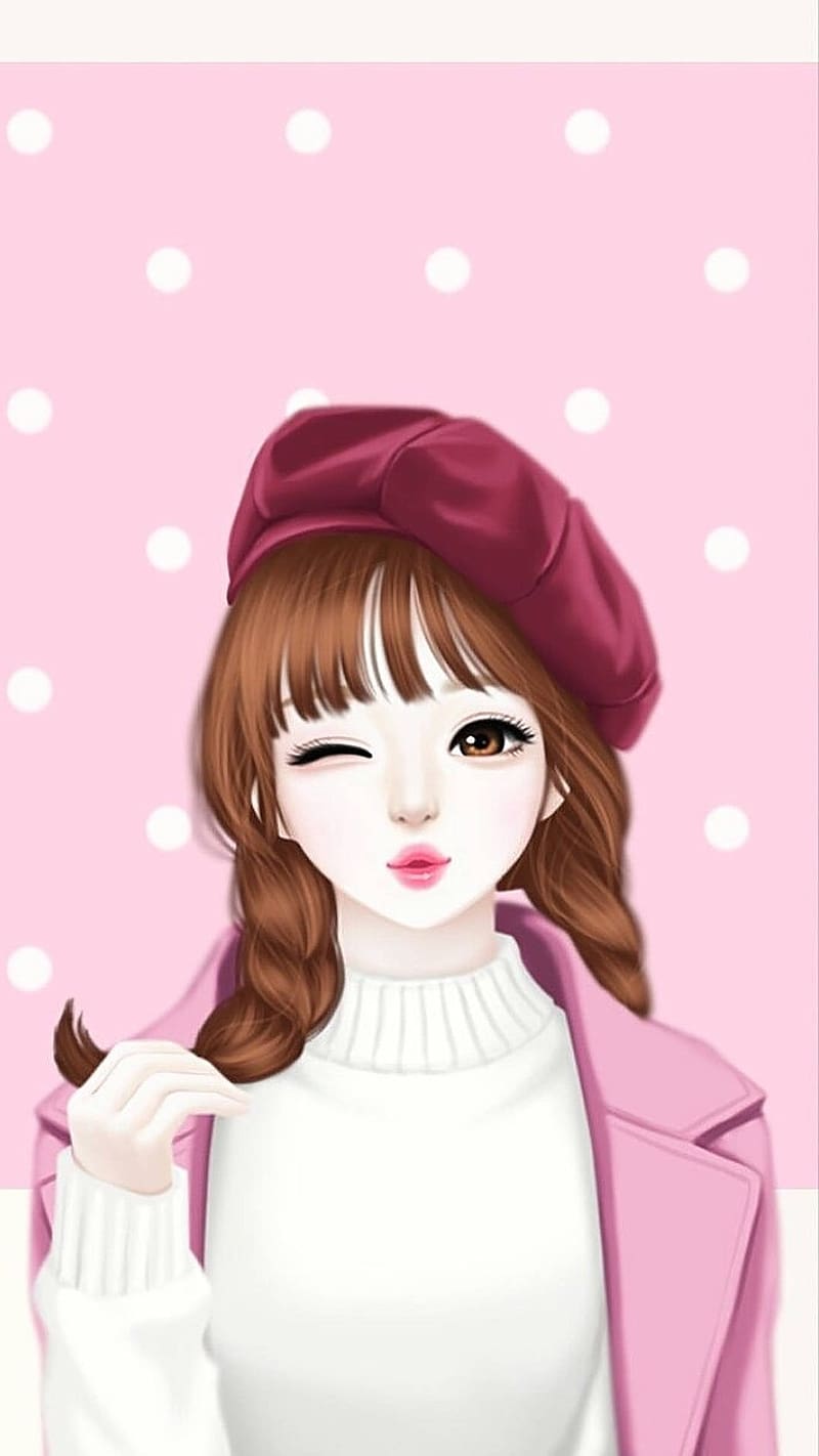 Cute Korean, Pink Berret Cap, girl, HD phone wallpaper | Peakpx