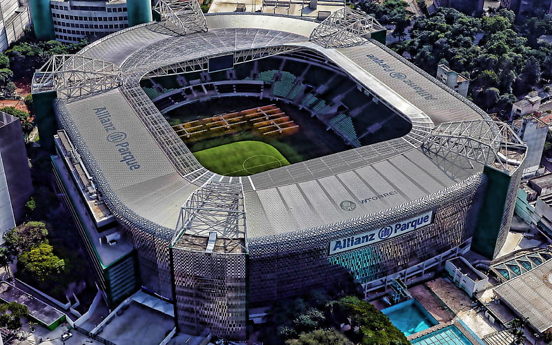 Allianz Parque Palmeiras Stadium, Sao Paulo, aerial view, artwork, R, soccer, Palestra Italia Arena, football stadium, Palmeiras arena, Brazil, SE Palmeiras, HD wallpaper