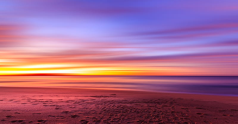 Footsteps At Beach Evening Sunset, beach, evening, sunset, nature, HD wallpaper