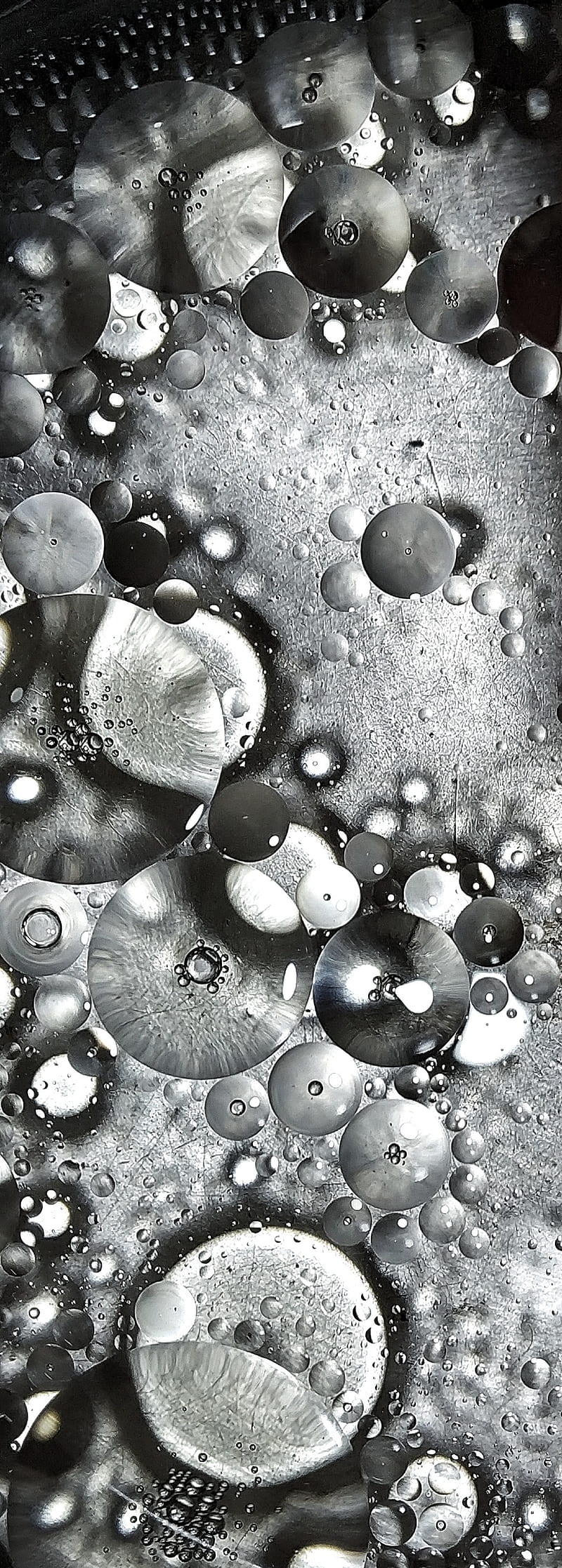 Oil Droplets, blackandwhite, coral, drops, floating, galaxy, illusion, kitchen, water, HD phone wallpaper
