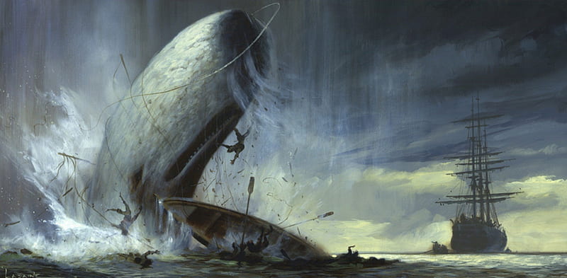 Moby Dick, cloudy, dramatic, cachalot, sailing, bonito, sea, wave, nice, boat, scare, people, painting, scary, blue, ocean, novel, waves, sky, adventure, water, cool, herman melville, whale, drawing, great, HD wallpaper