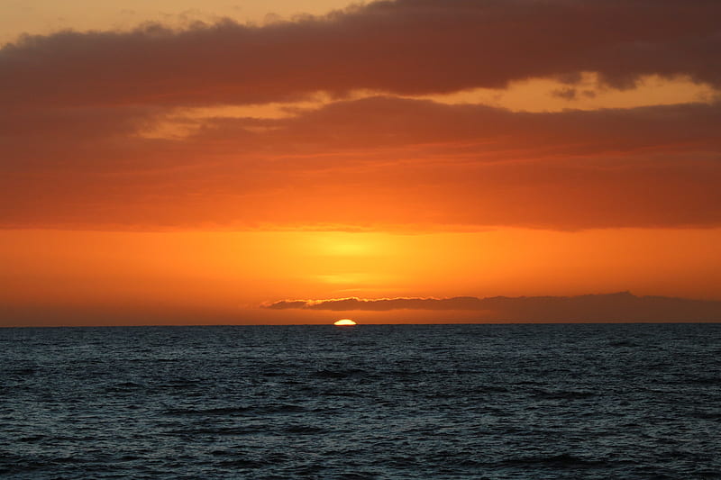 Sunset Hawaii Orange Tropical Ocean Sea Water , sky, sea, nature, HD wallpaper