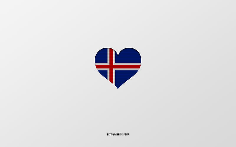 I Love Iceland, European countries, Iceland, gray background, Iceland flag heart, favorite country, Love Iceland, HD wallpaper