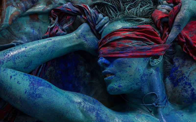 Lucrezia, blue paint, fantasy, paint, blindfold, woman, HD wallpaper |  Peakpx