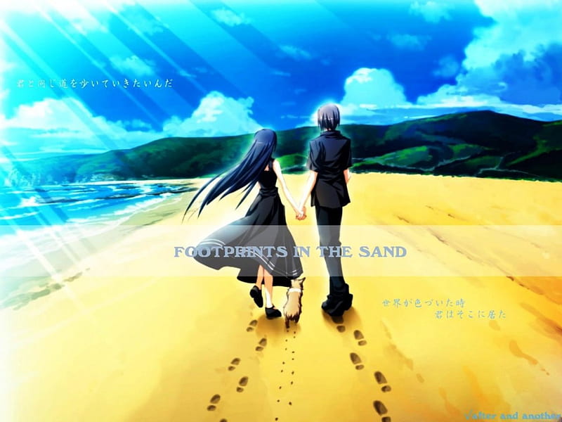 H2O: Footprints in the Sand, end, becgraund, nice, love, HD wallpaper