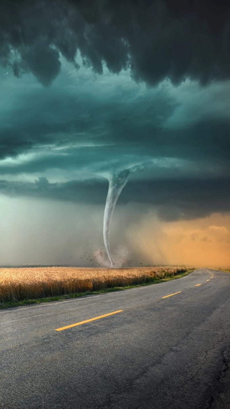 Tornado, clouds, nature, road, sky, storm, weather, wind, HD phone wallpaper