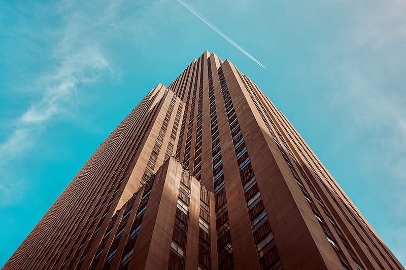 worm's eye view of brown building, HD wallpaper