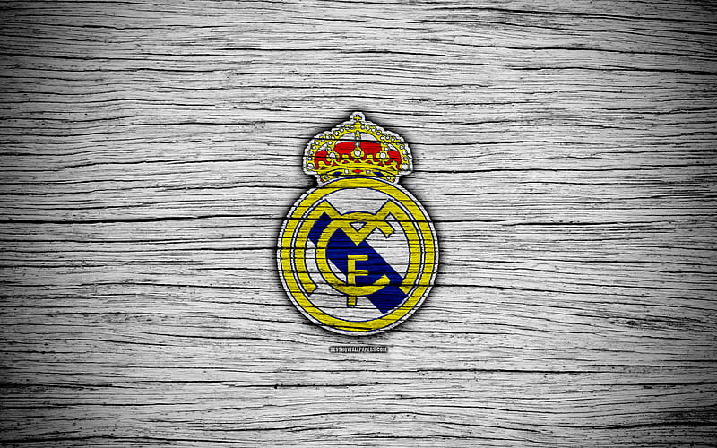 FC Real Madrid Spain, LaLiga, wooden texture, soccer, Real Madrid, football club, La Liga, Real Madrid FC, HD wallpaper
