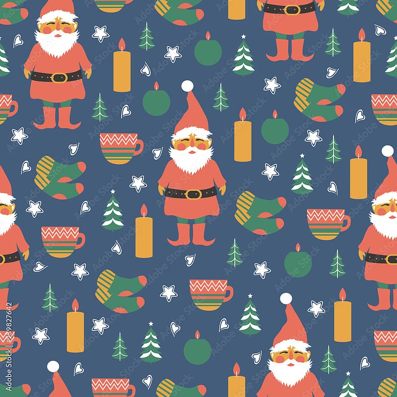 Seamless scandinavian vector pattern, Nordic colorful background, decorative danish symbols Christmas tree, candles, Santa, socks, tea cup for design Denmark greeting cards, , wrapping paper Stock Vector. Adobe Stock, HD phone wallpaper