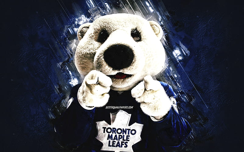 Carlton the Bear, Toronto Maple Leafs Mascot, NHL, hockey, NHL mascots, blue stone background, Toronto Maple Leafs, HD wallpaper