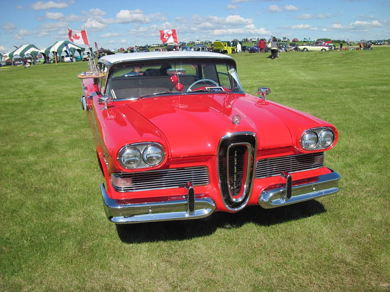 1958 Edsel, graphy, Red, Car, Flags, Headlights, HD wallpaper